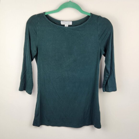 Amour Vert Soft Stretchy Modal 3/4 Sleeve Top Green sz XS Flawed - Picture 1 of 8